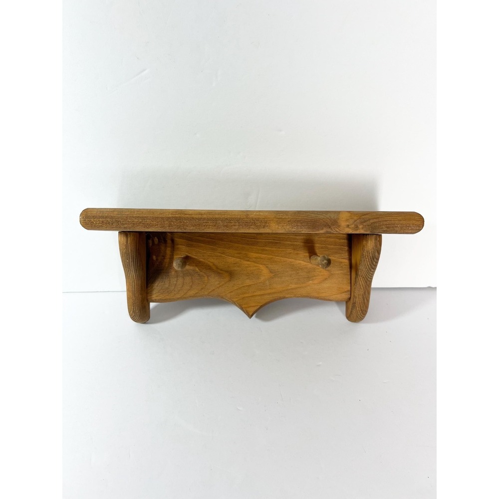 Vintage Solid Oak Wood Country Wall Mounted Shelf with two pegs 11" long